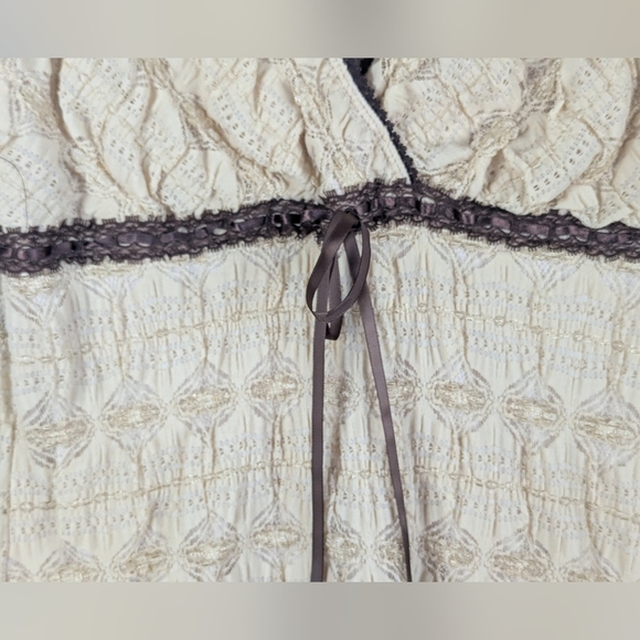 Seventeen Fashion 1X Sleeveless Lace Blouse Tan/Brown With Ribbon Y2K - Picture 4 of 11